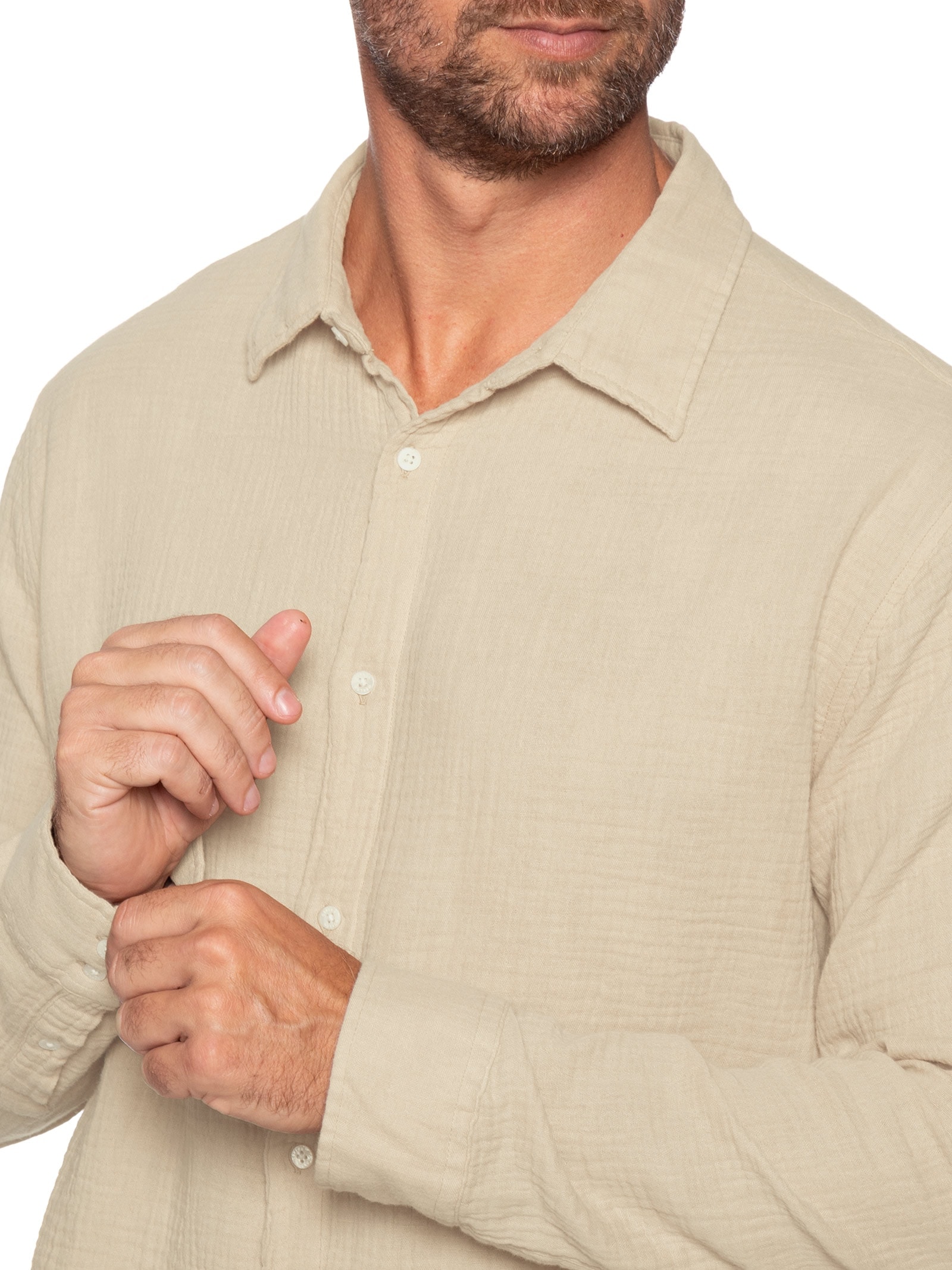 Camisa Masculina Manga Longa Cotton Wavy Bege Osklen