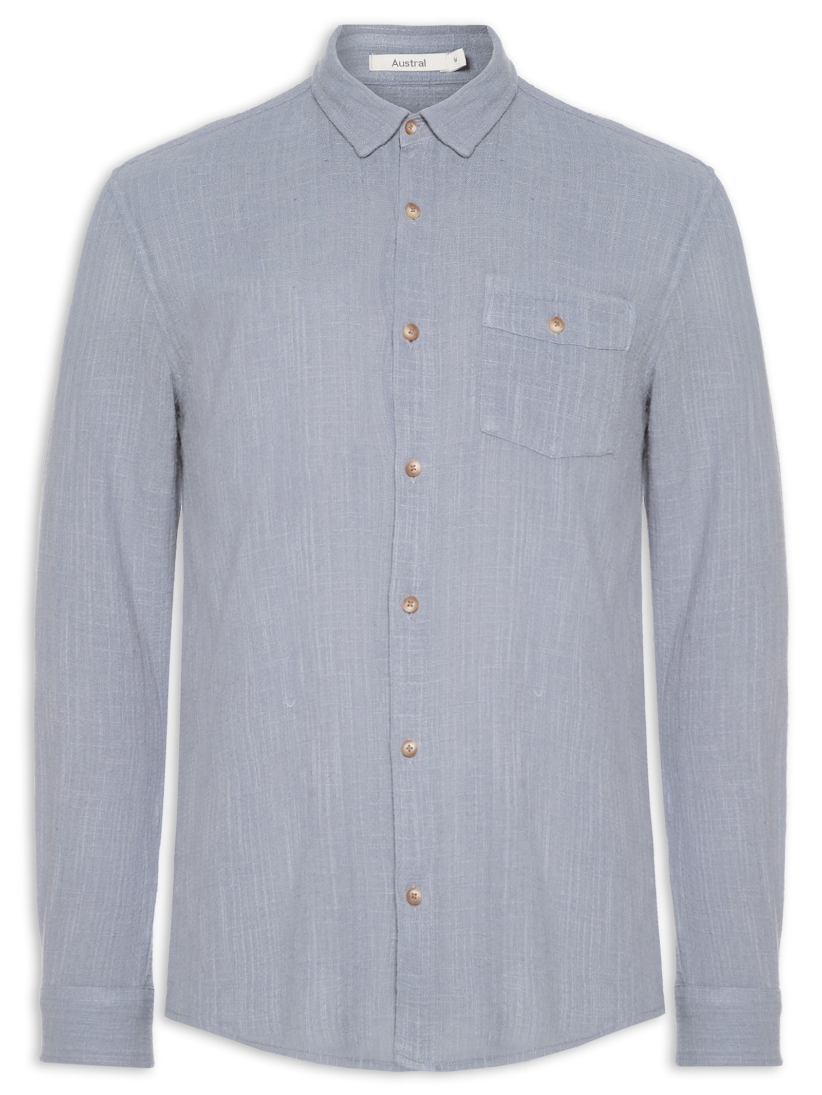 Camisa Masculina Manga Longa Em Algodão Rústico Azul Austral
