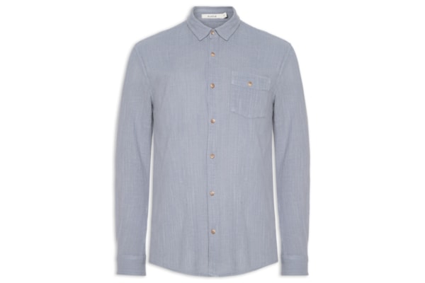 Camisa Masculina Manga Longa Em Algodão Rústico - Azul