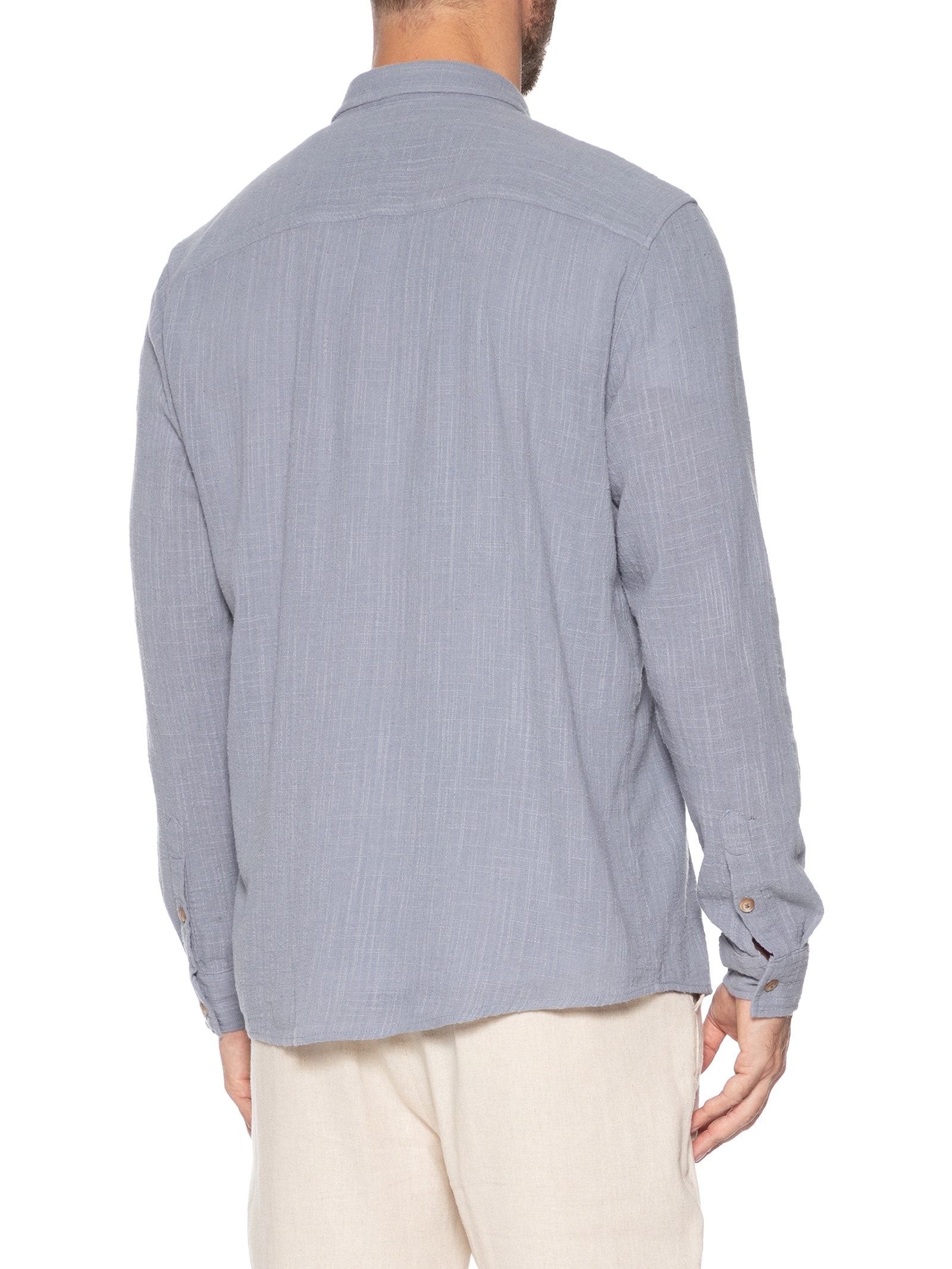 Camisa Masculina Manga Longa Em Algodão Rústico Azul Austral