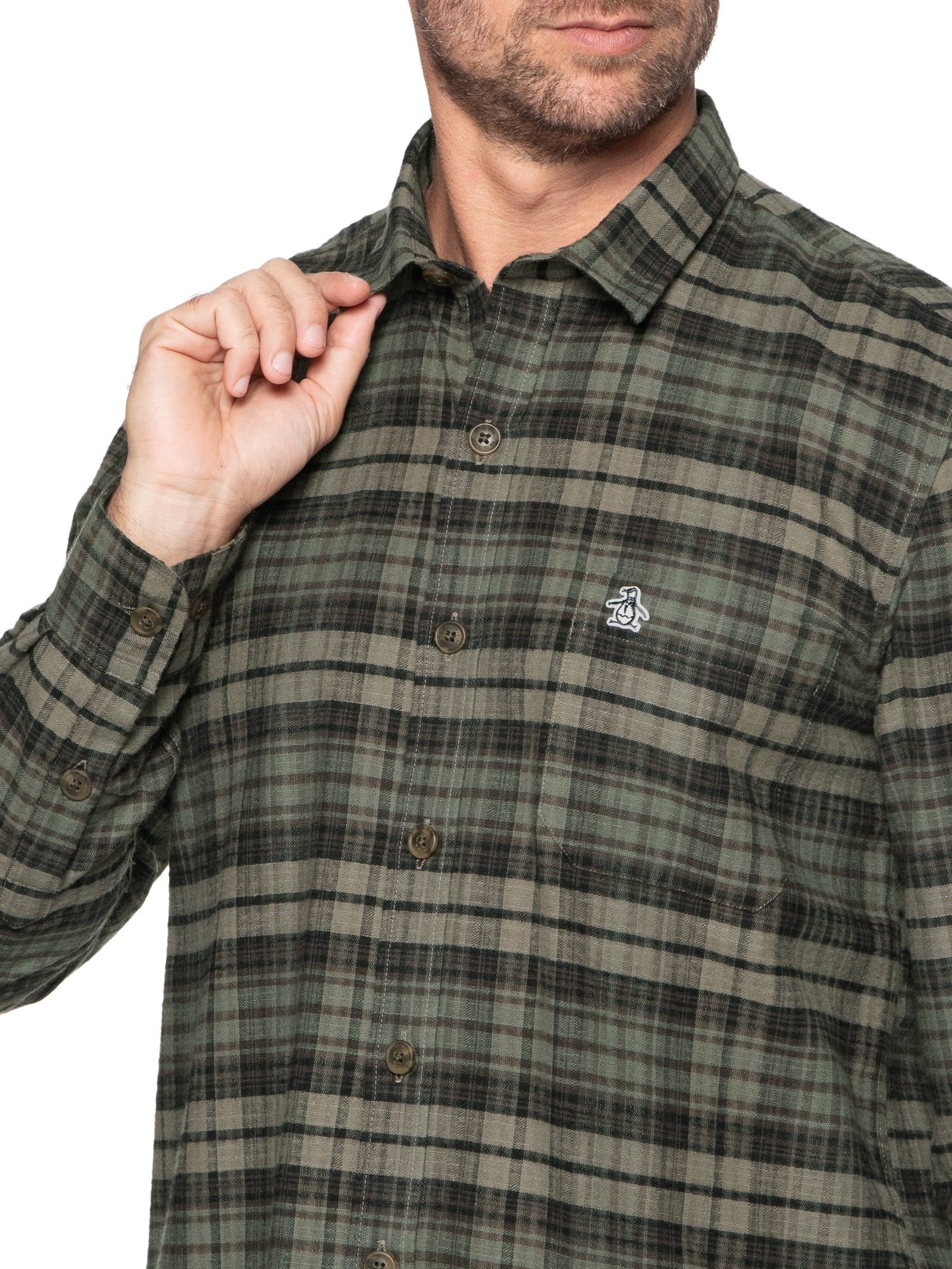 Original Penguin - Camisa Masculina Manga Longa Fio Tinto Xadrez