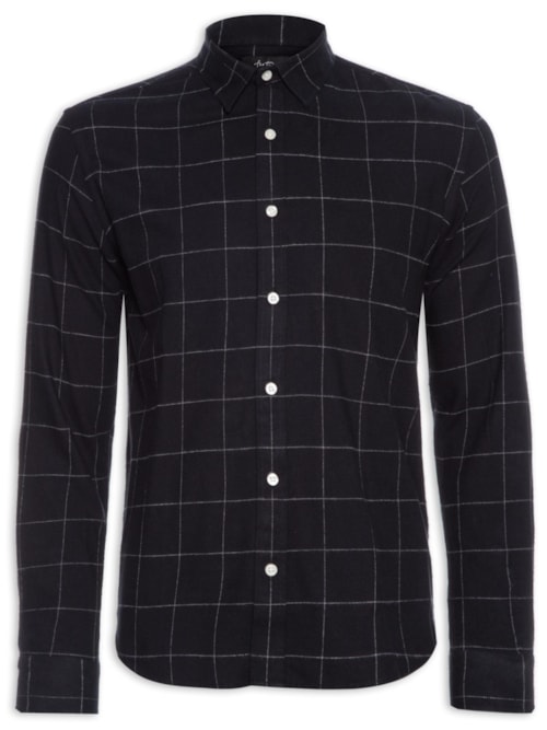 Camisa Masculina Manga Longa Flanela Contemporânea – Preto