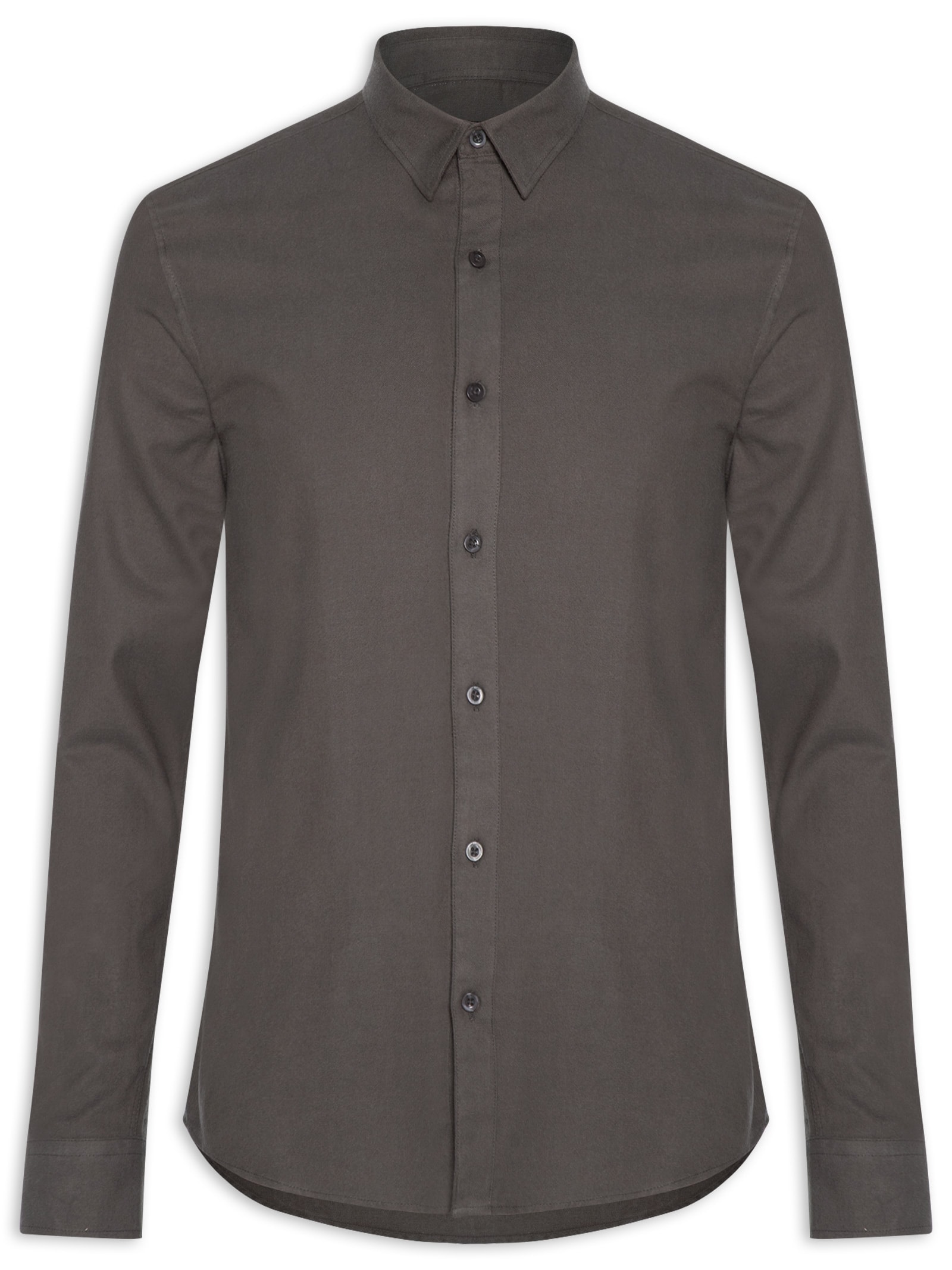 Camisa Masculina Manga Longa Flanela Lisa Marrom Foxton