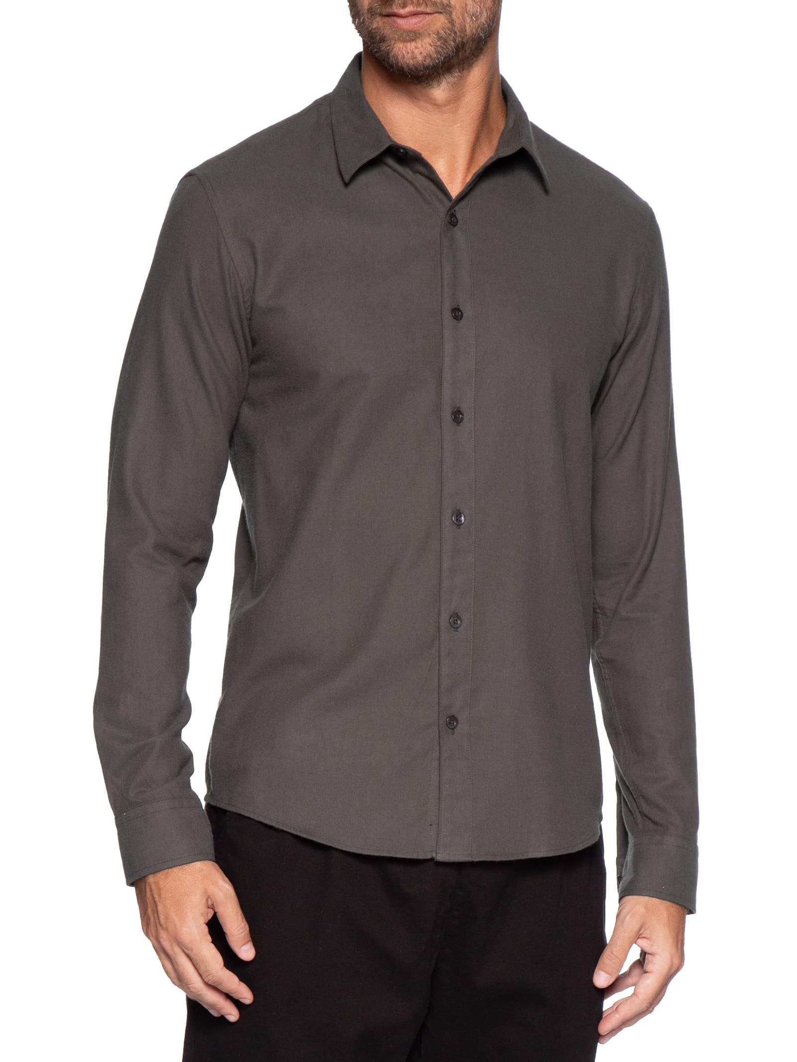 Camisa Masculina Manga Longa Flanela Lisa Marrom Foxton