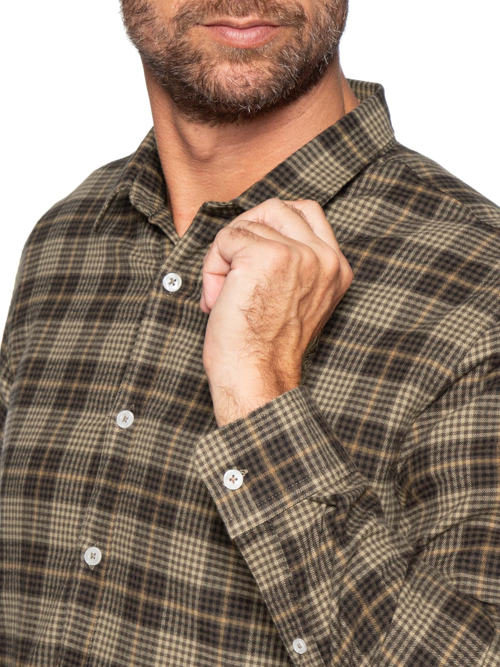 Camisa Masculina Manga Longa Flanela Xadrez Deserto Marrom Foxton