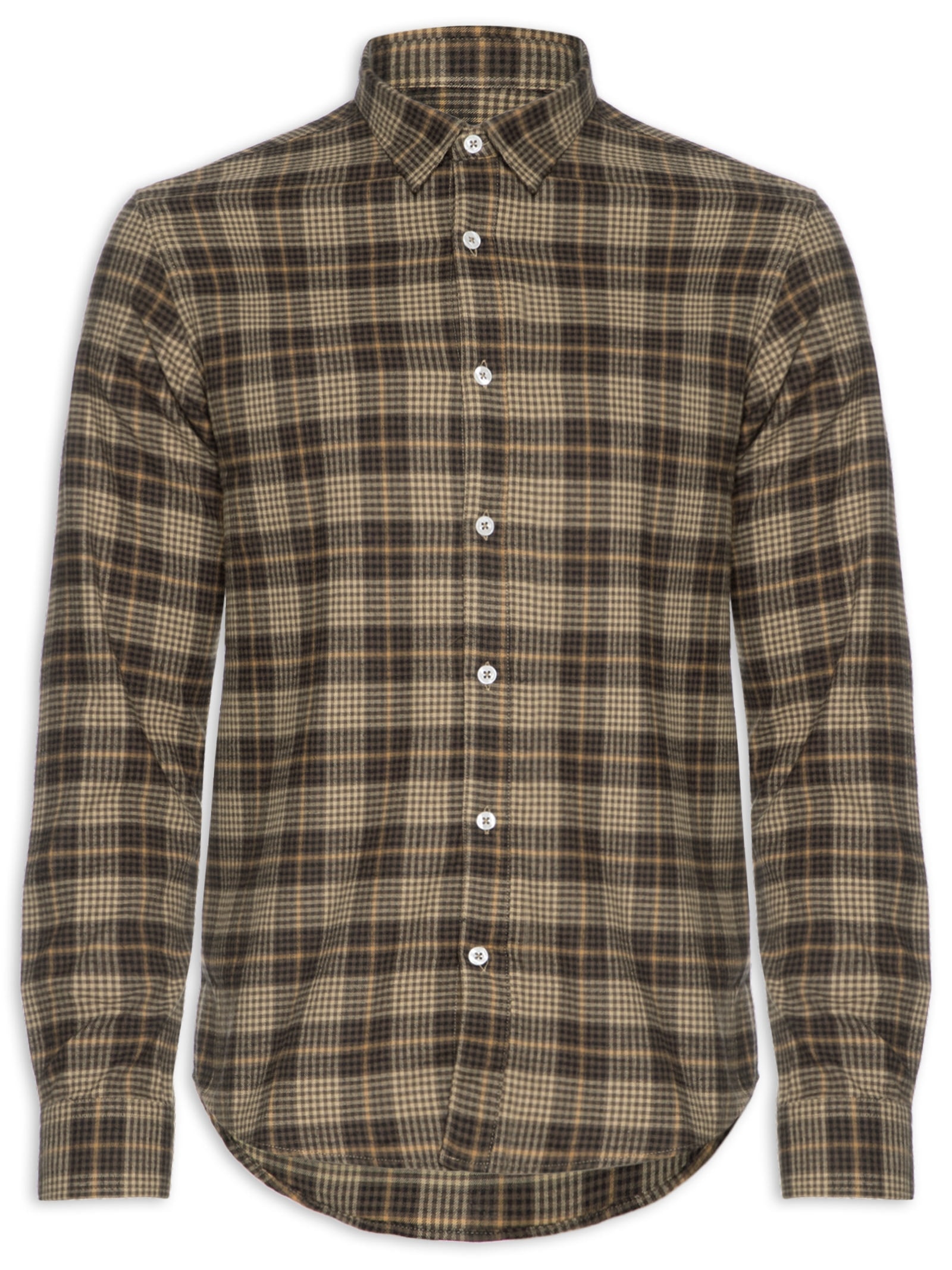 Camisa Masculina Manga Longa Flanela Xadrez Deserto Marrom Foxton