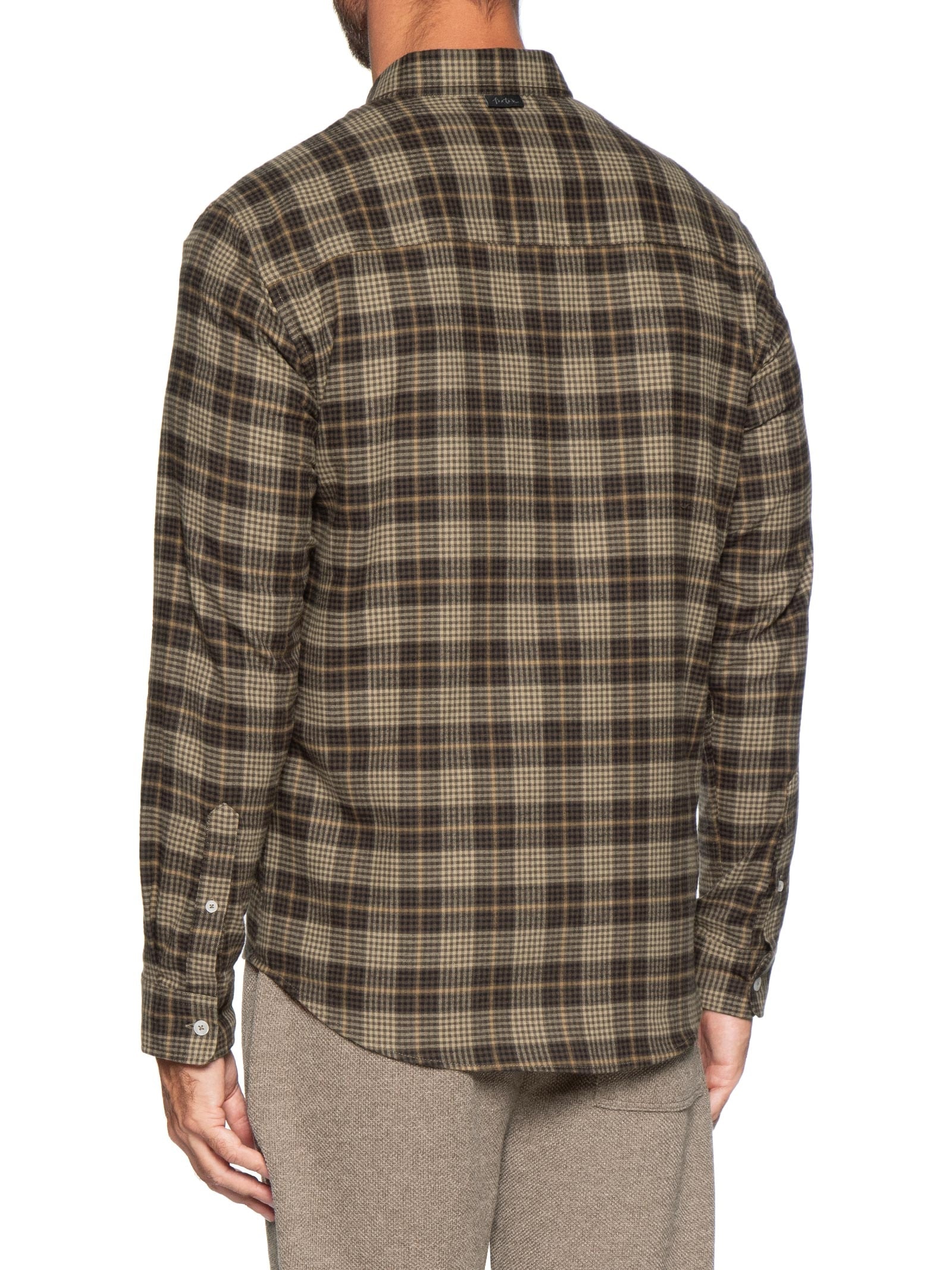 Camisa Masculina Manga Longa Flanela Xadrez Deserto Marrom Foxton