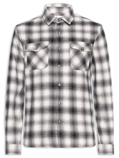 Camisa Masculina Manga Longa Flanela Xadrez – Preto