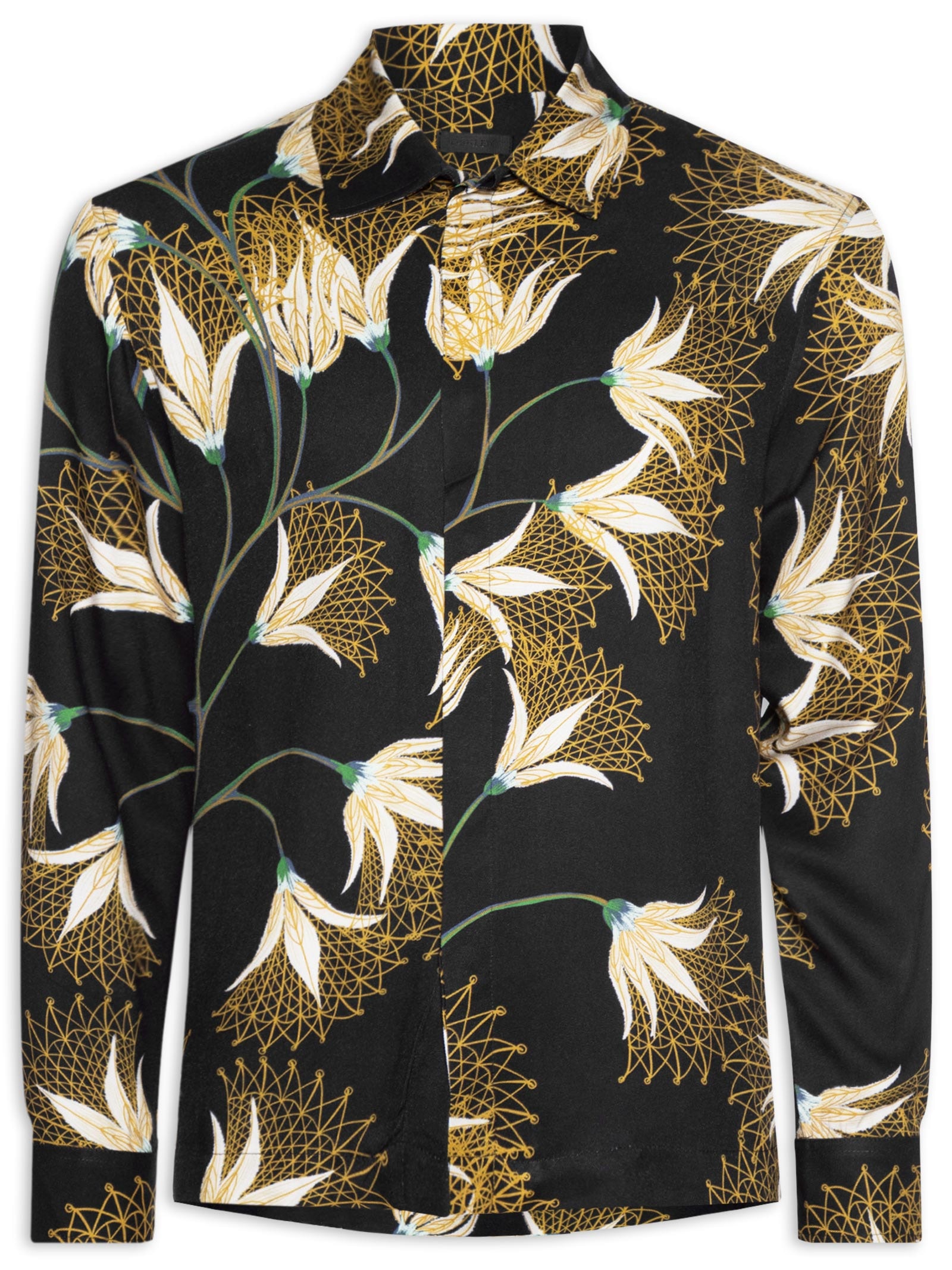 Camisa Masculina Manga Longa Floral Trama Preto Osklen