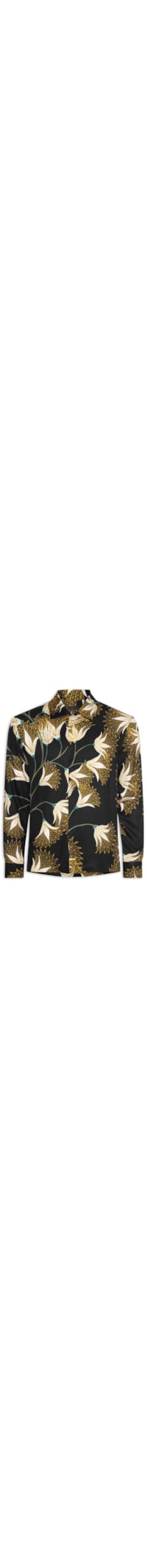Camisa Masculina Manga Longa Floral Trama - Preto