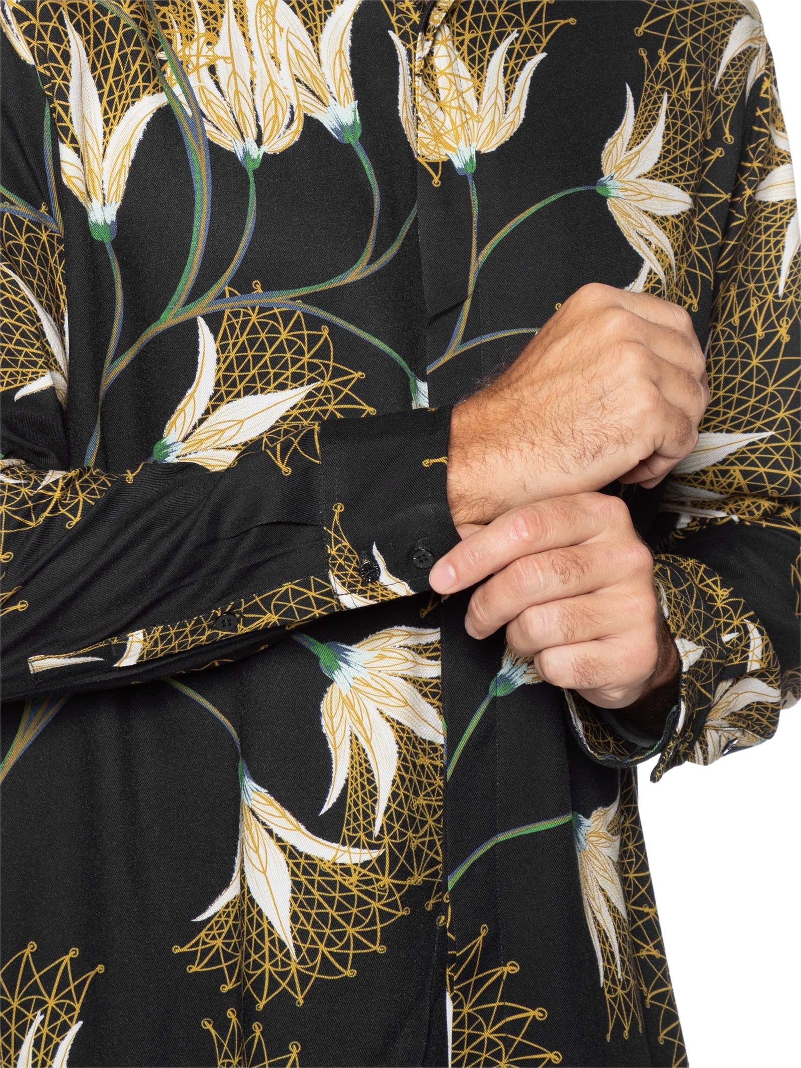 Camisa Masculina Manga Longa Floral Trama Preto Osklen