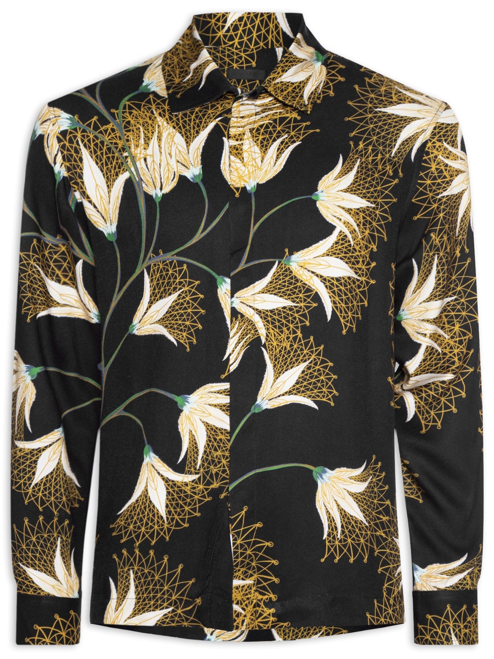 Camisa Masculina Manga Longa Floral Trama Preto Osklen