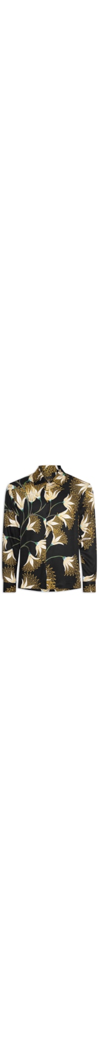 Camisa Masculina Manga Longa Floral Trama - Preto