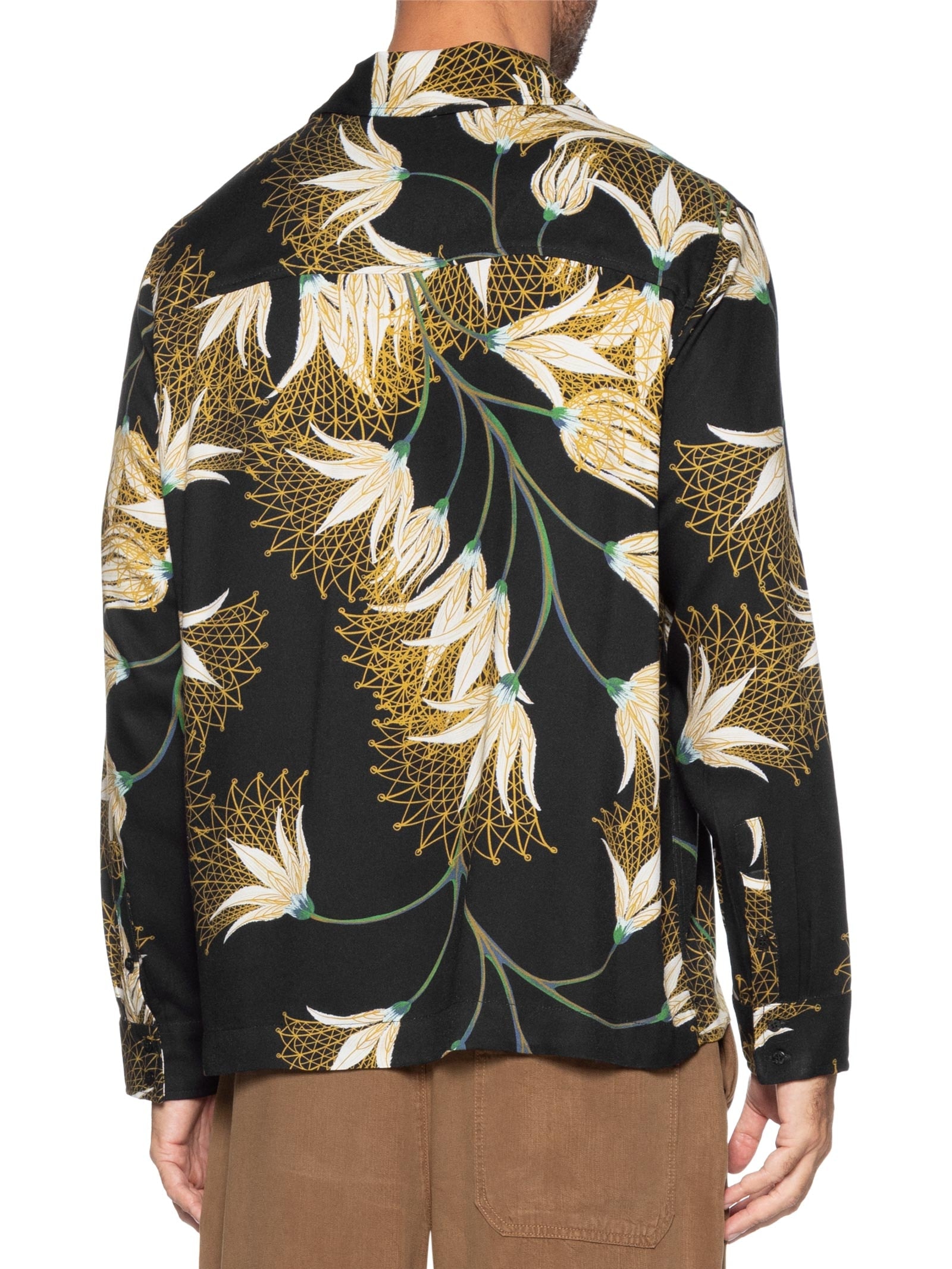 Camisa Masculina Manga Longa Floral Trama Preto Osklen