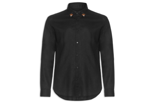 Camisa Masculina Manga Longa Linen Floral Trama - Preto