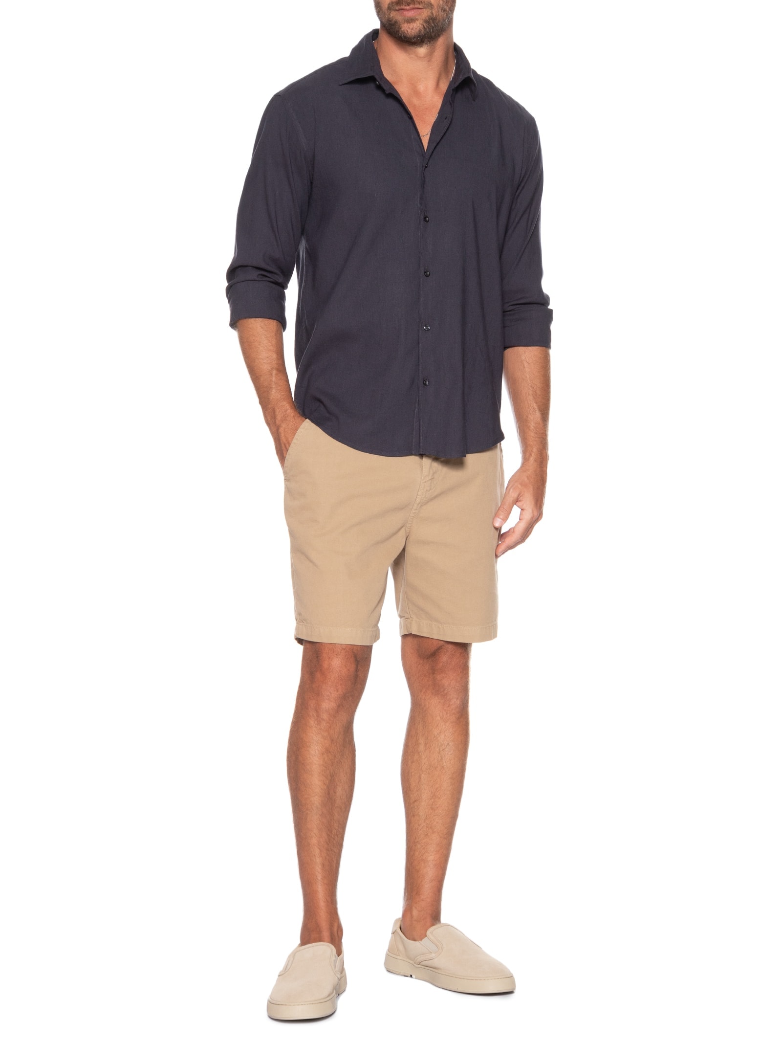 Camisa Masculina Manga Longa Linho Alvorada Azul Foxton