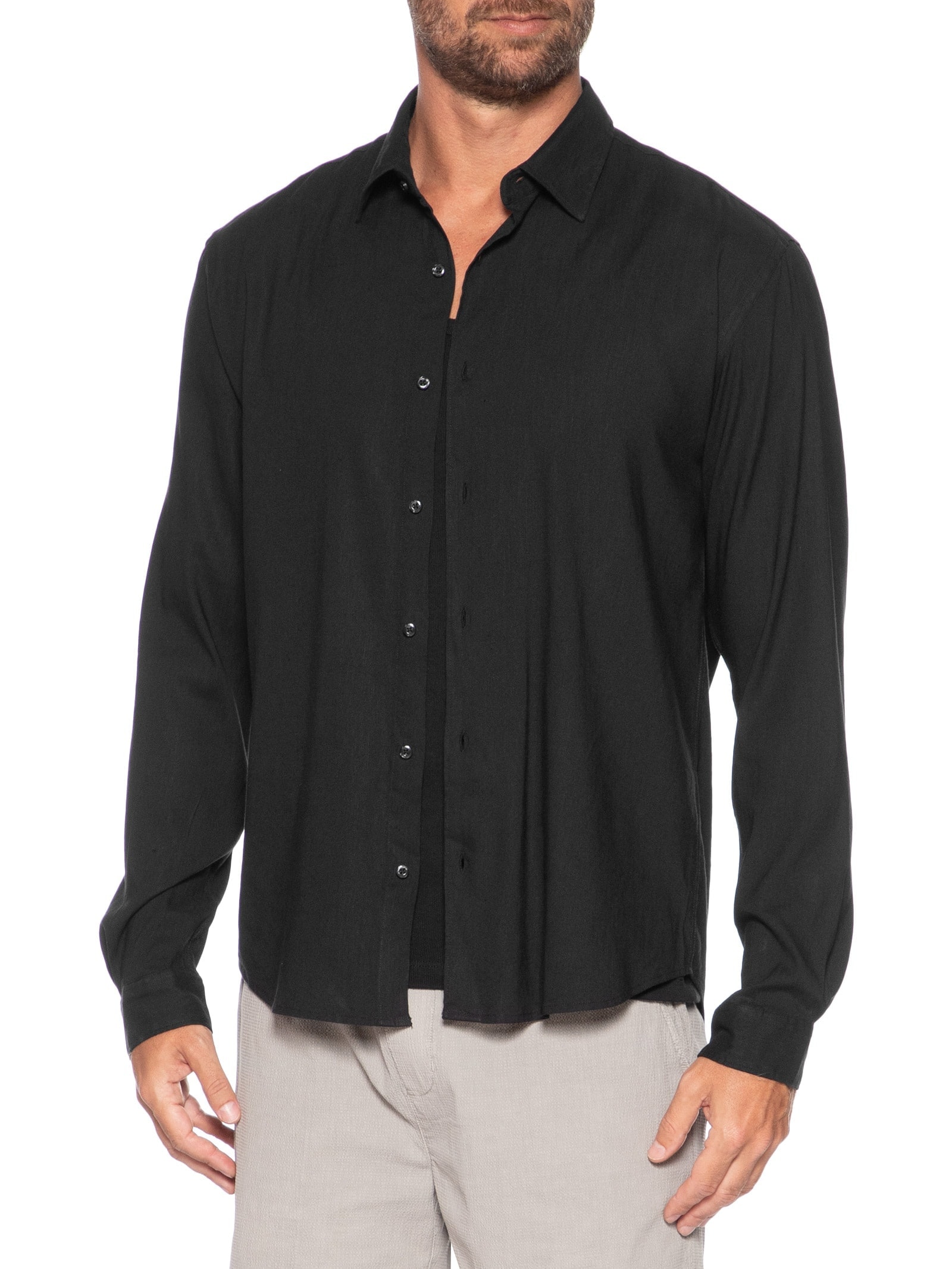 Camisa Masculina Manga Longa Linho Alvorada Preto Foxton