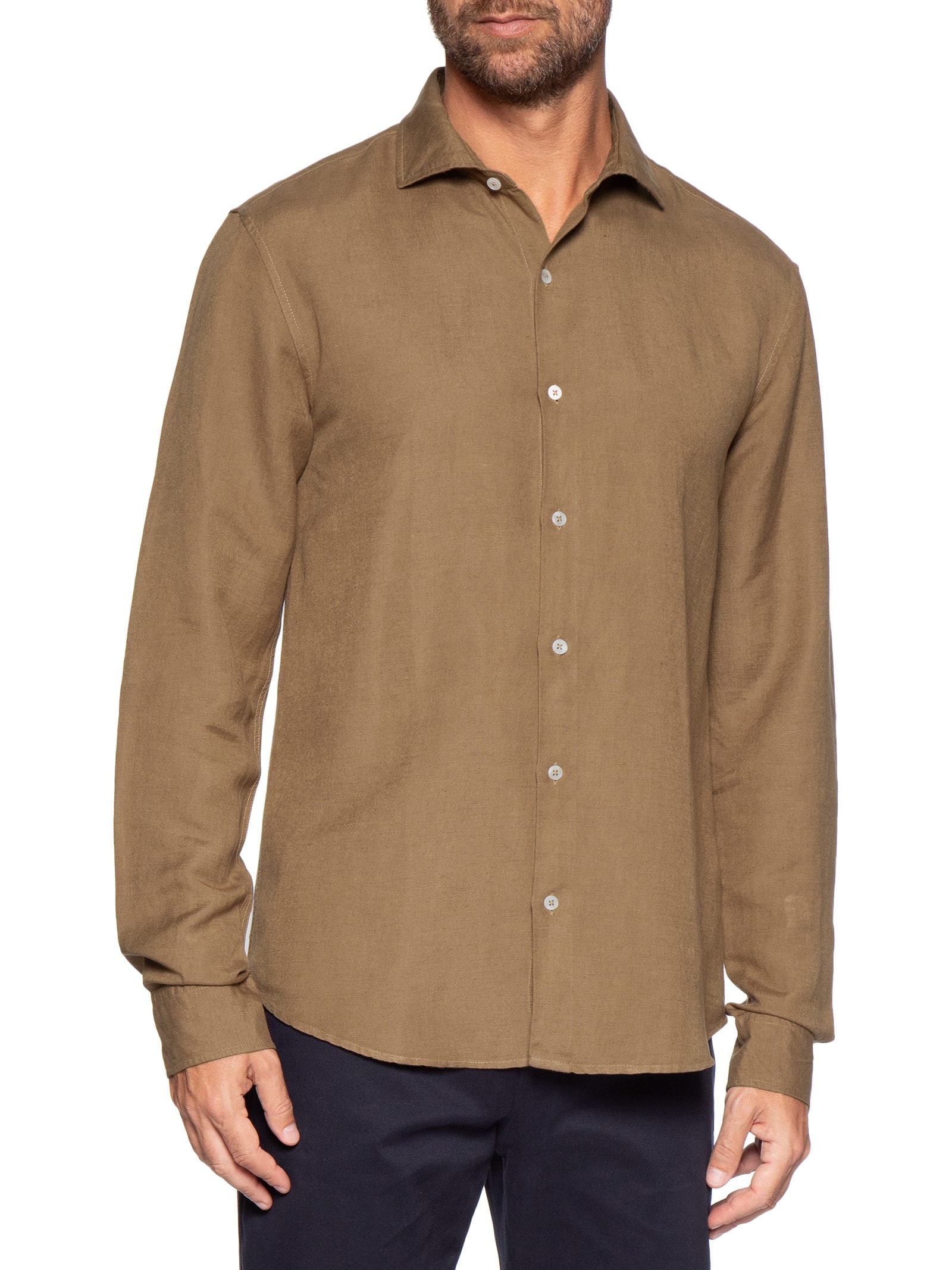 Camisa Masculina Manga Longa Linho Enseada New Marrom Foxton