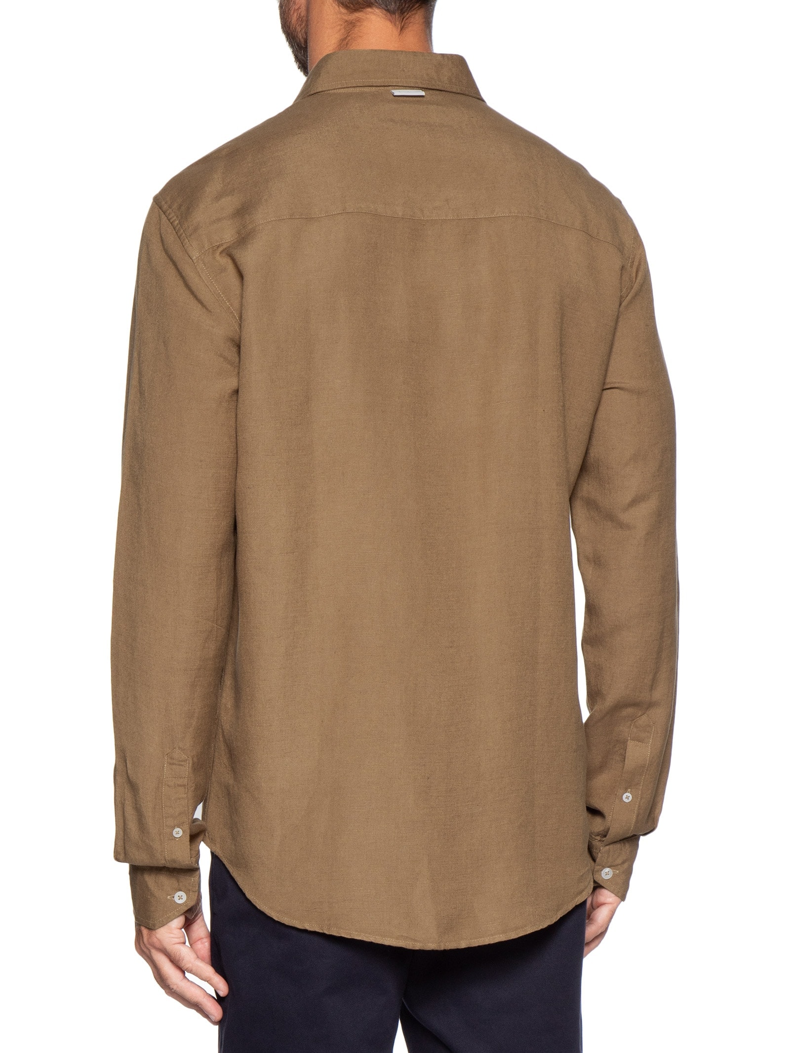 Camisa Masculina Manga Longa Linho Enseada New Marrom Foxton