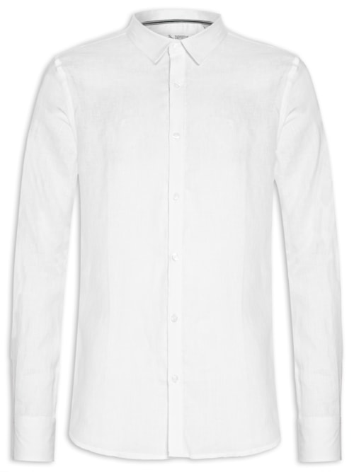 Camisa Masculina Manga Longa Linho Lisa - Branco