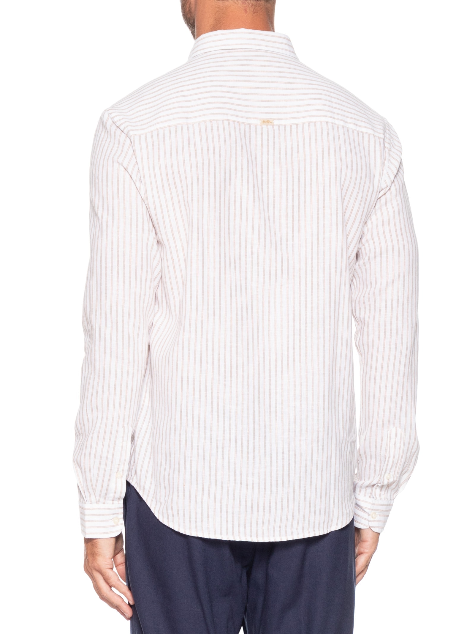 Camisa Masculina Manga Longa Linho Listra Atalaia Bege Foxton