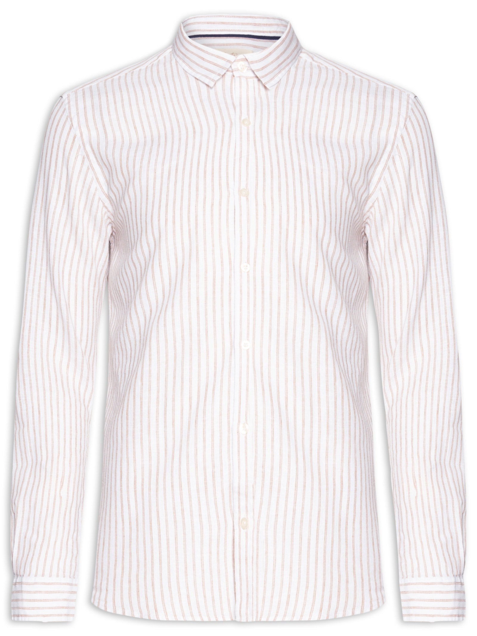 Camisa Masculina Manga Longa Linho Listra Atalaia Bege Foxton