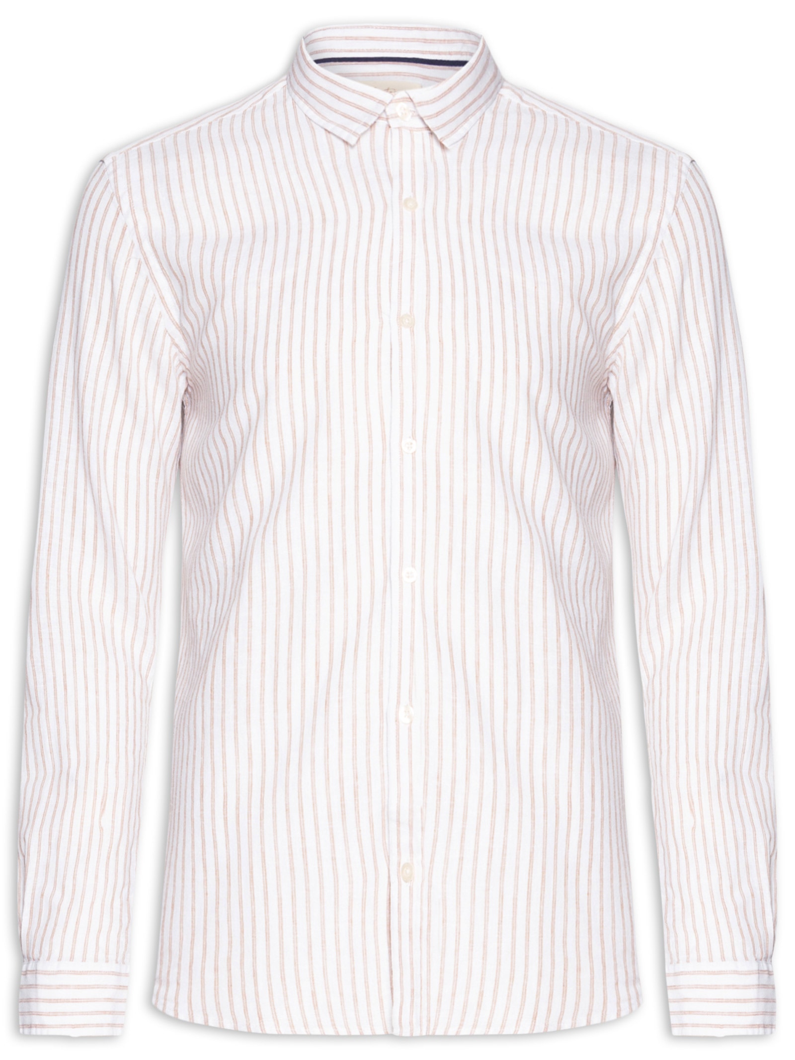 Camisa Masculina Manga Longa Linho Listra Atalaia Bege Foxton