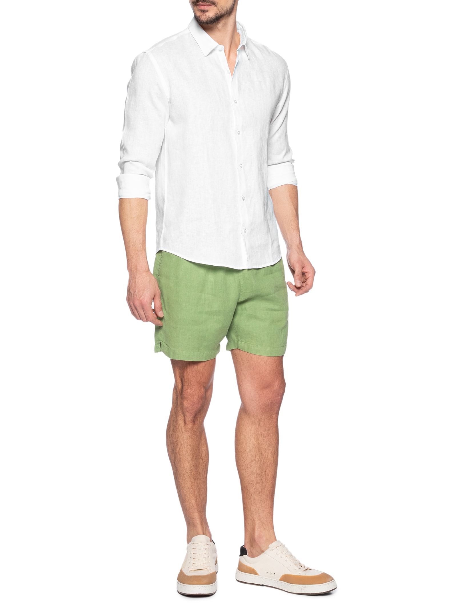 Camisa Masculina Manga Longa Linho Lumiar Branco Foxton