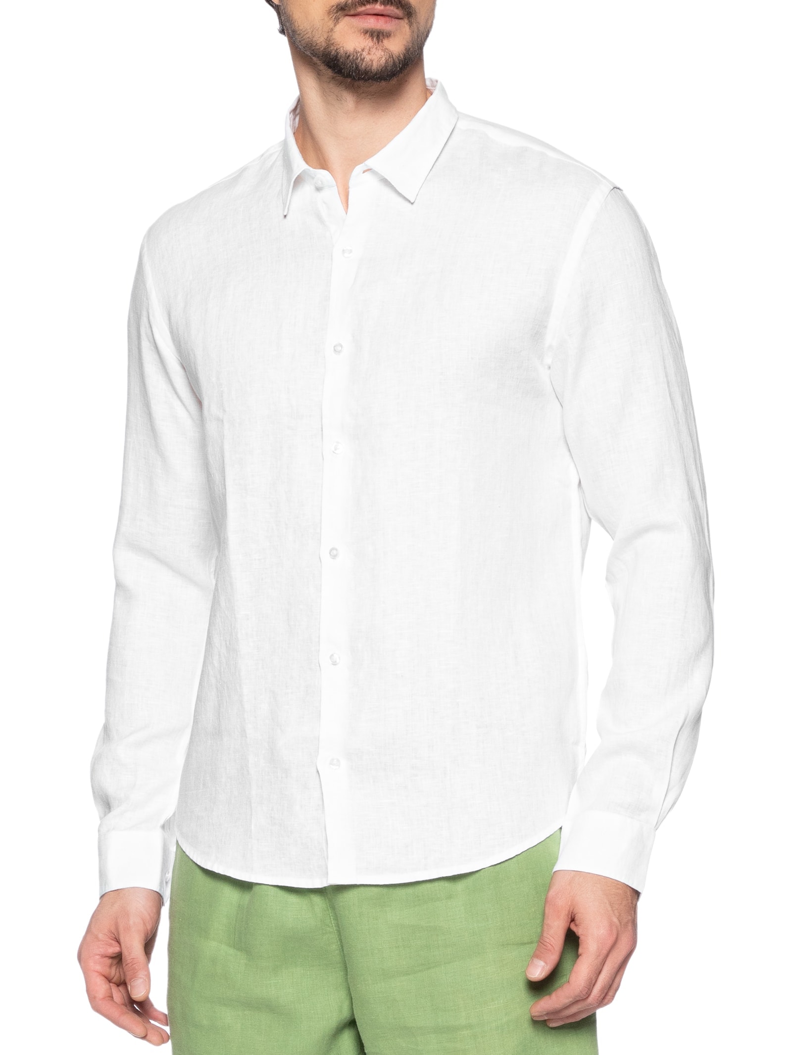 Camisa Masculina Manga Longa Linho Lumiar Branco Foxton