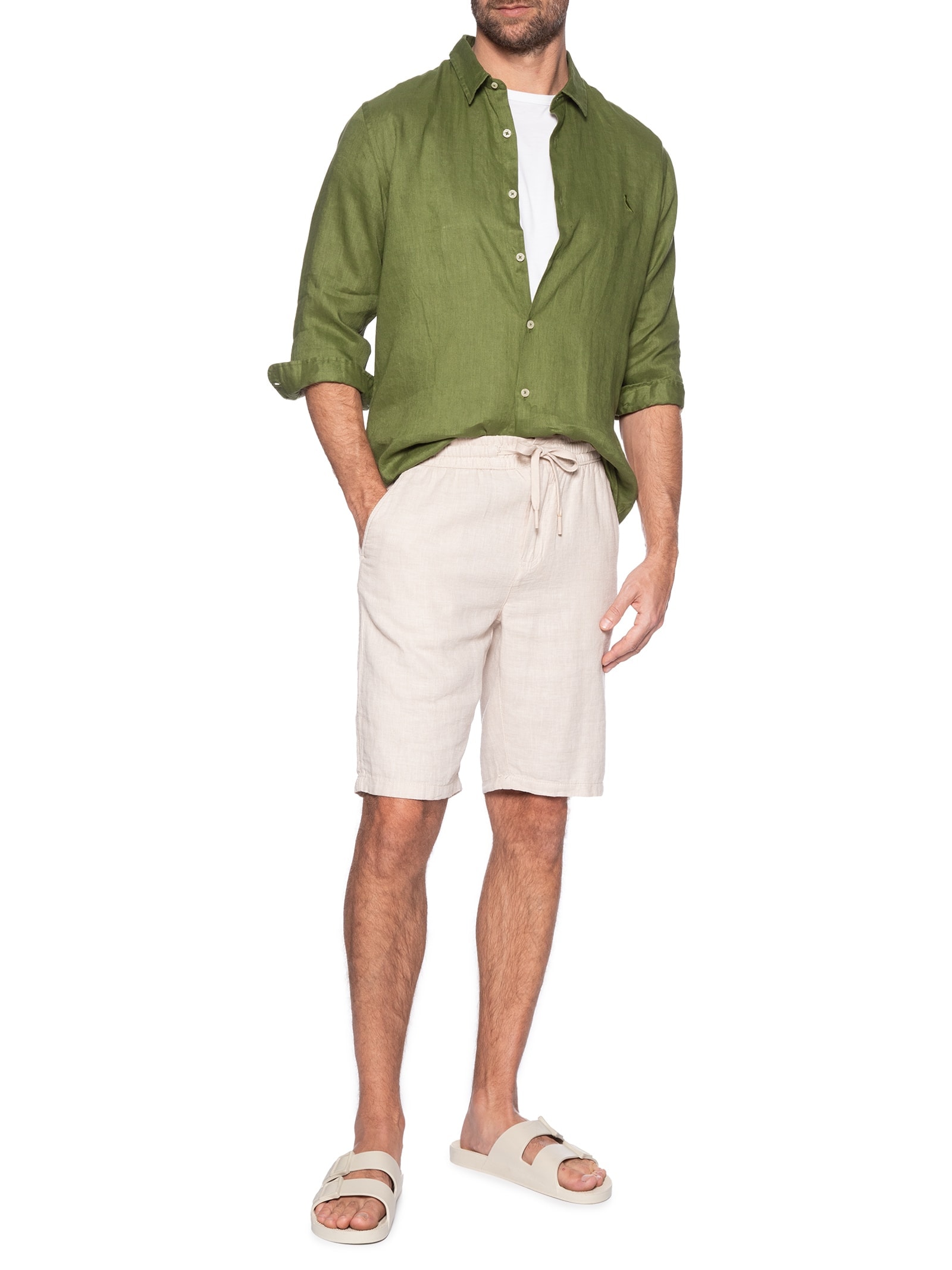 Camisa Masculina Manga Longa Linho Marrom Reserva