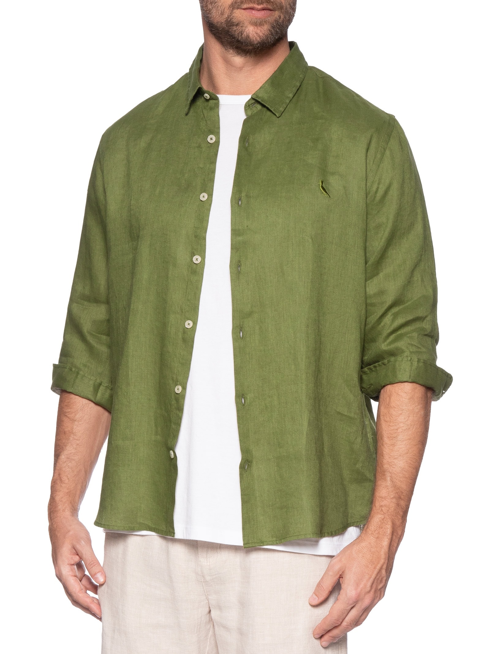 Camisa Masculina Manga Longa Linho Marrom Reserva