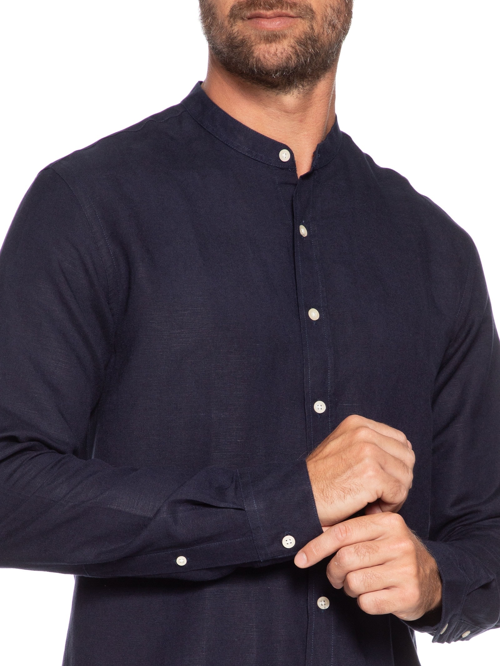 Camisa Masculina Manga Longa Linho Priest New II Azul Foxton