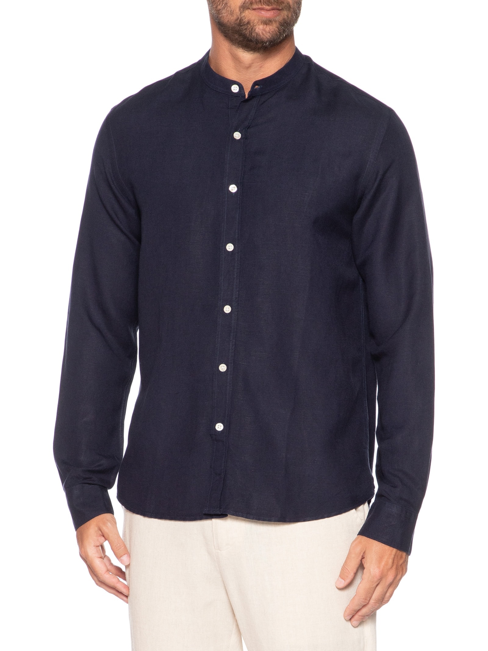 Camisa Masculina Manga Longa Linho Priest New II Azul Foxton