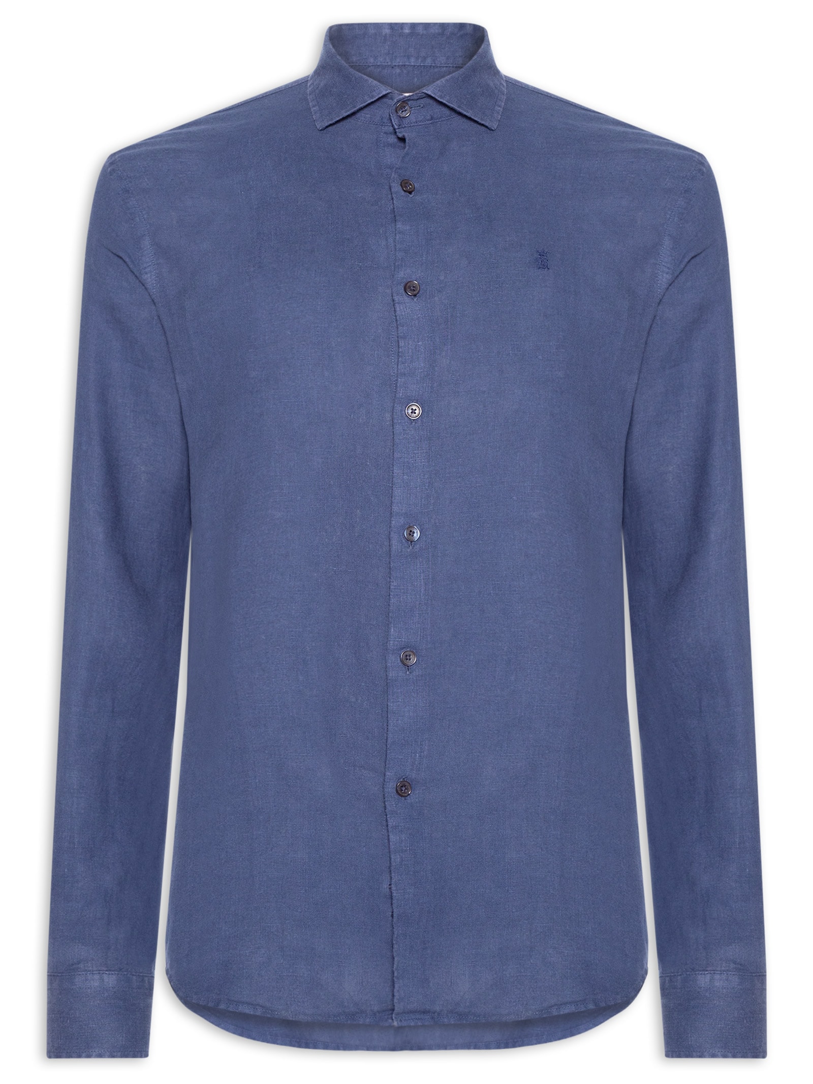 Camisa Masculina Manga Longa Linho Puro Tinturado Azul Sergio K