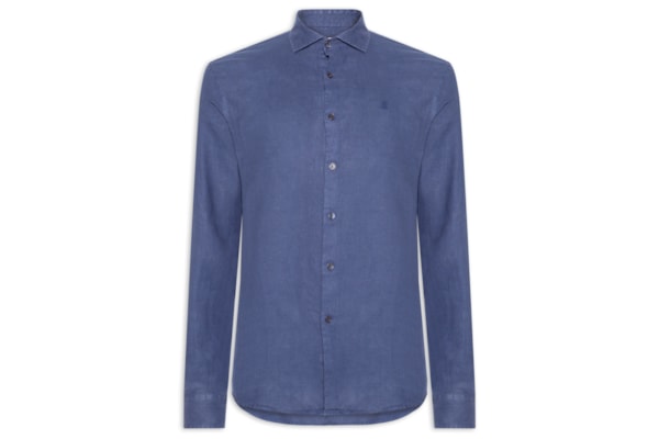 Camisa Masculina Manga Longa Linho Puro Tinturado - Azul