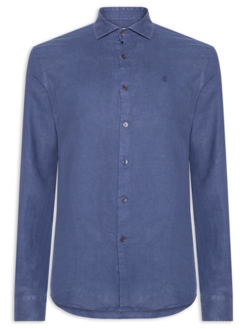 Camisa Masculina Manga Longa Linho Puro Tinturado – Azul