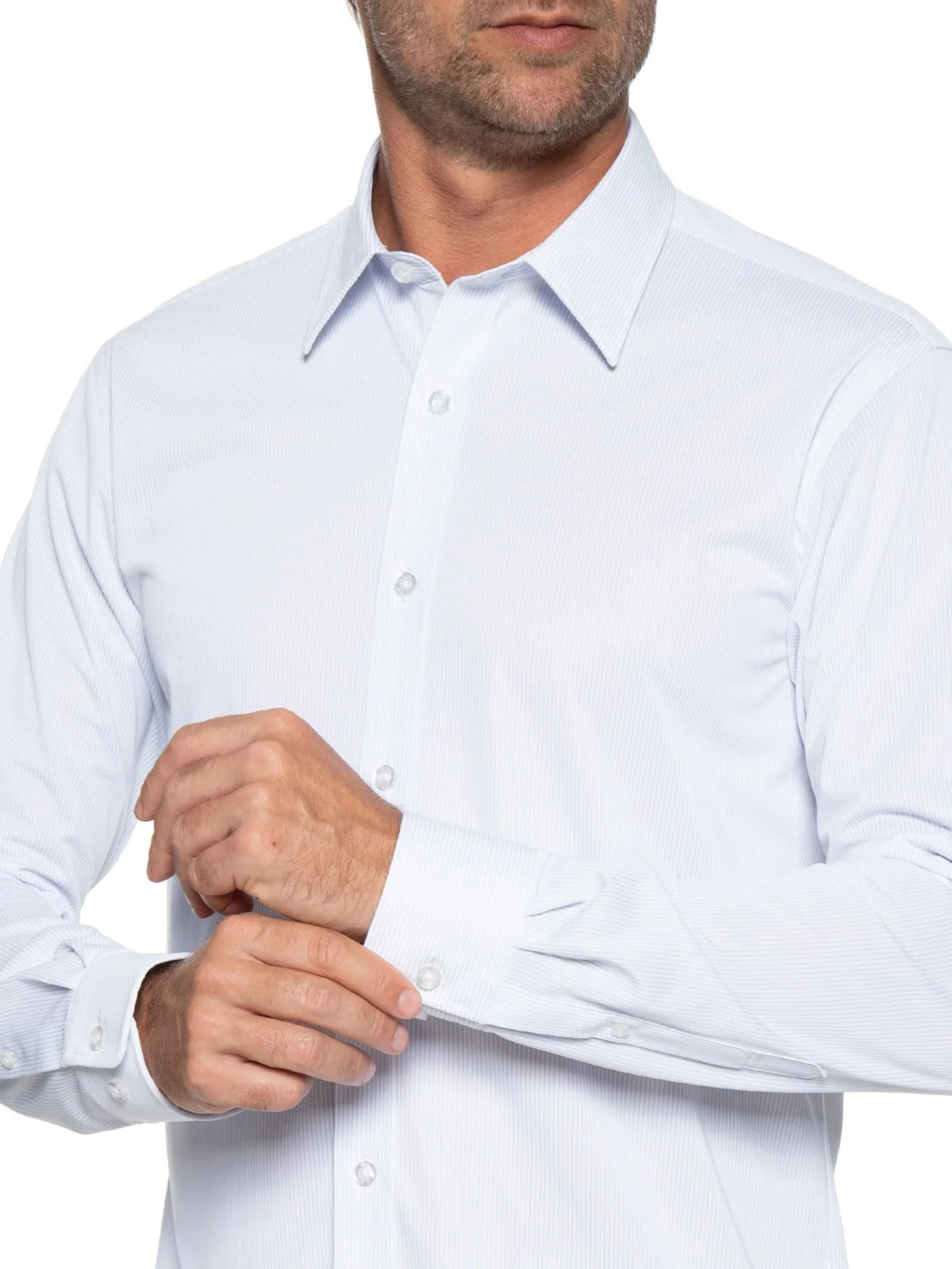 Camisa Masculina Manga Longa Listrada  Azul  Foxton