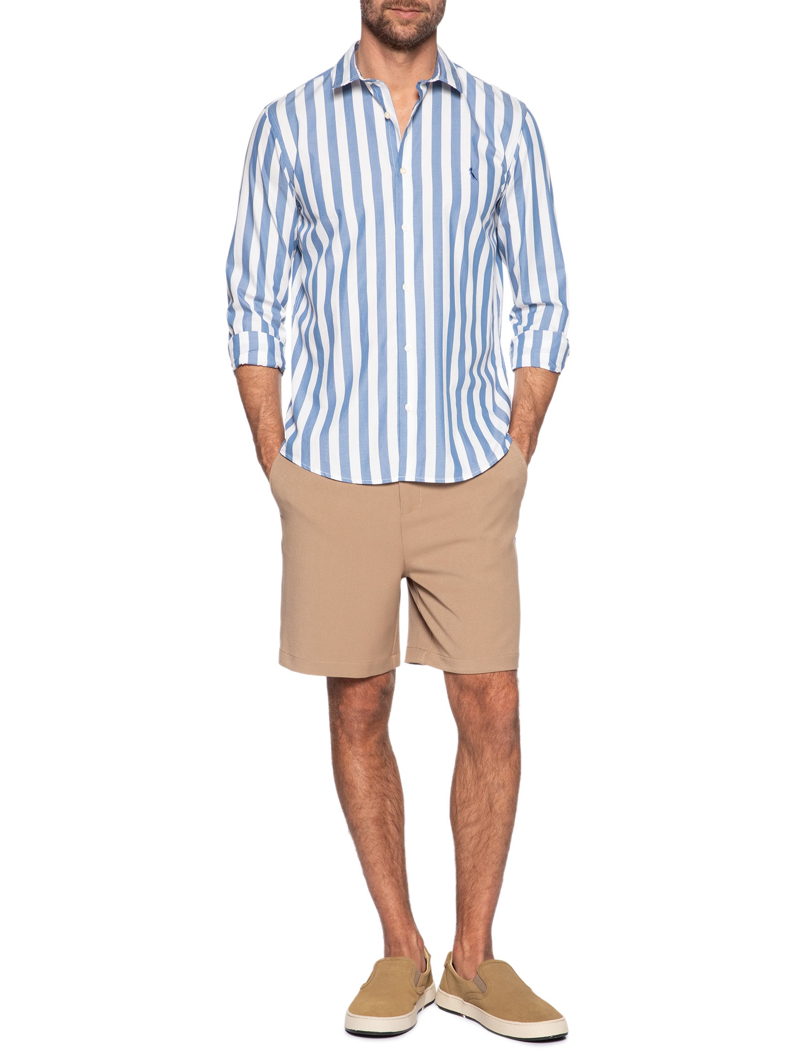Camisa Masculina Manga Longa Listras Erbe Co Azul Reserva