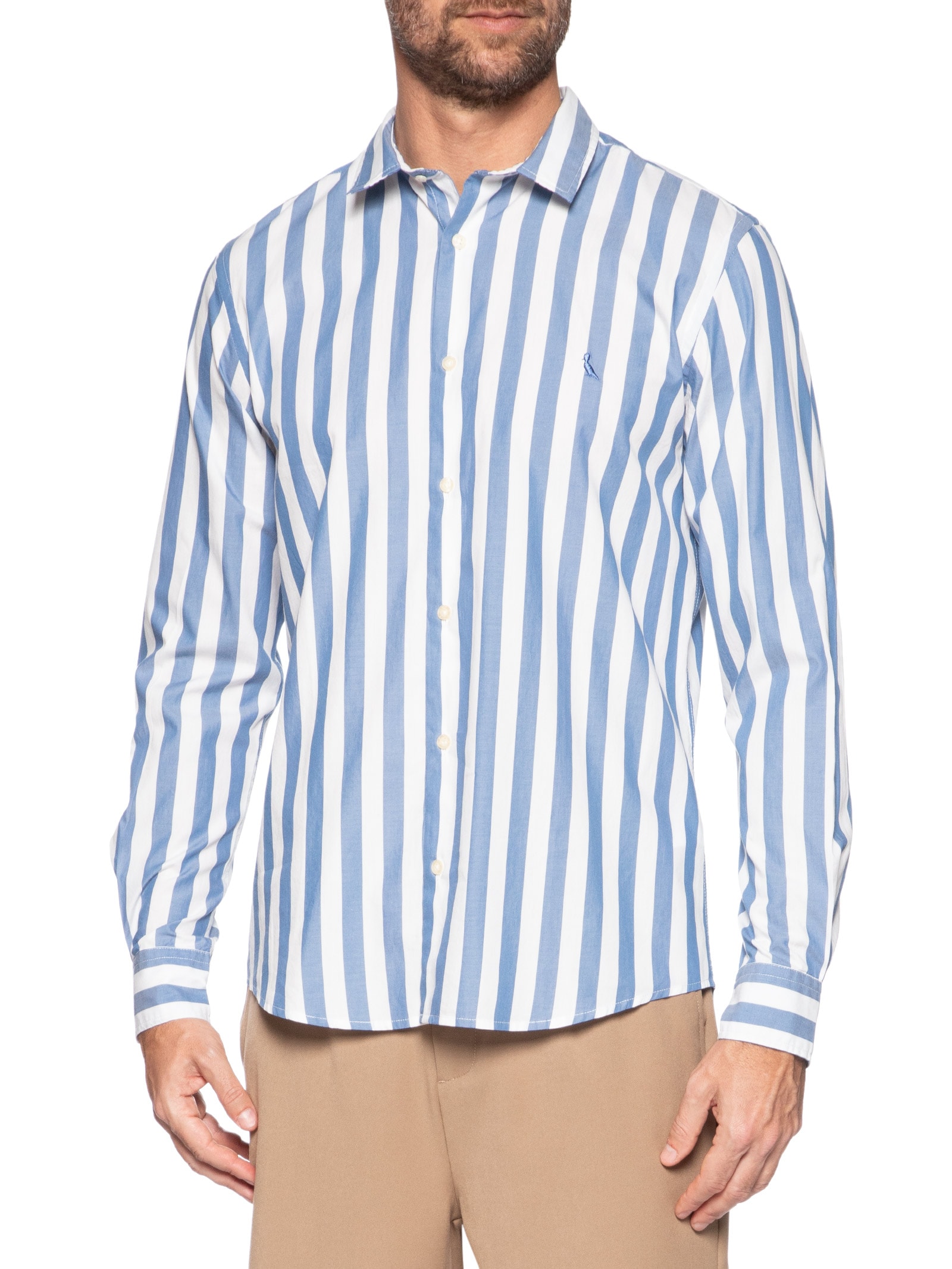 Camisa Masculina Manga Longa Listras Erbe Co Azul Reserva