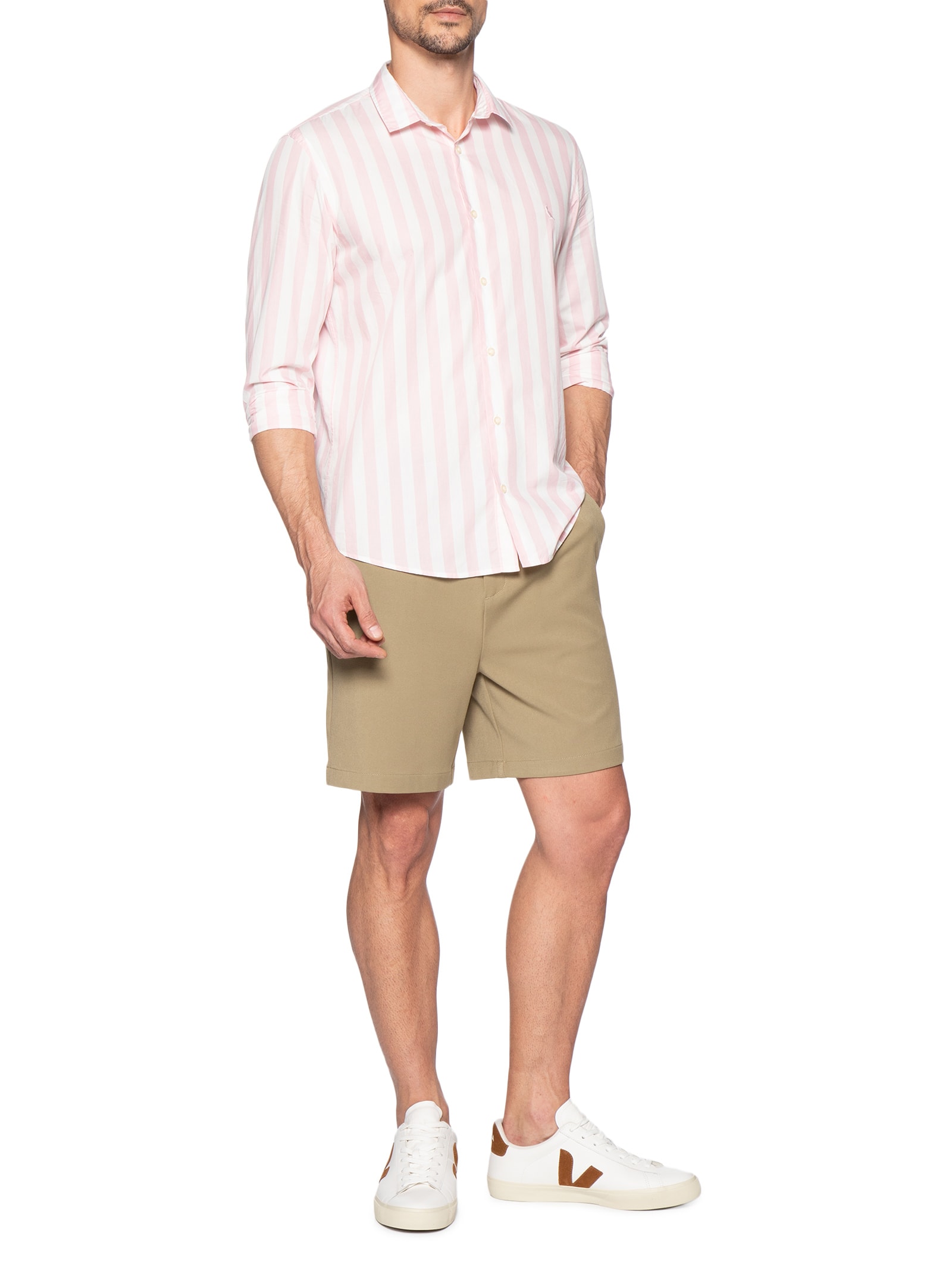 Camisa Masculina Manga Longa Listras Erbe Co Rosa Reserva