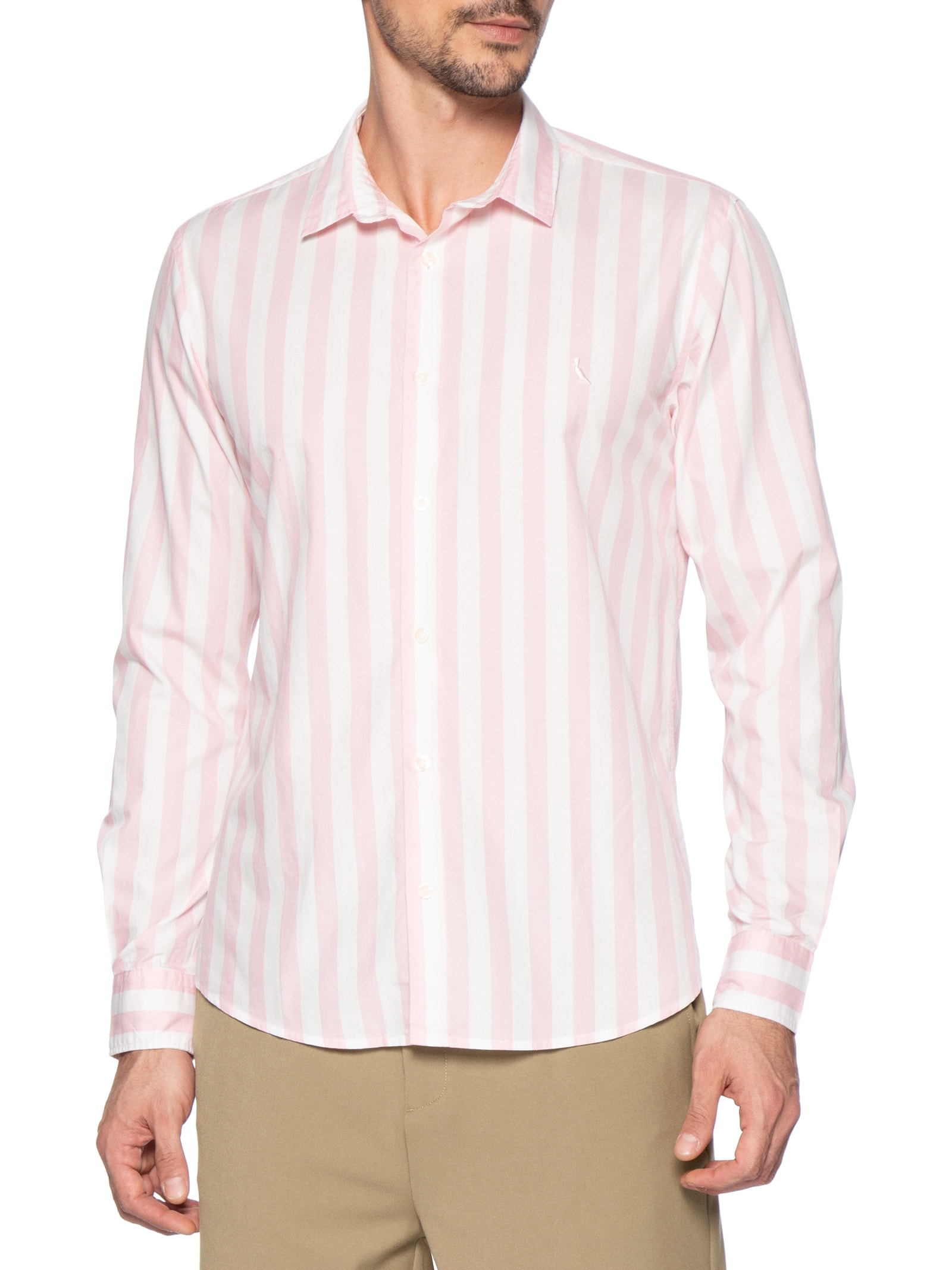 Camisa Masculina Manga Longa Listras Erbe Co Rosa Reserva