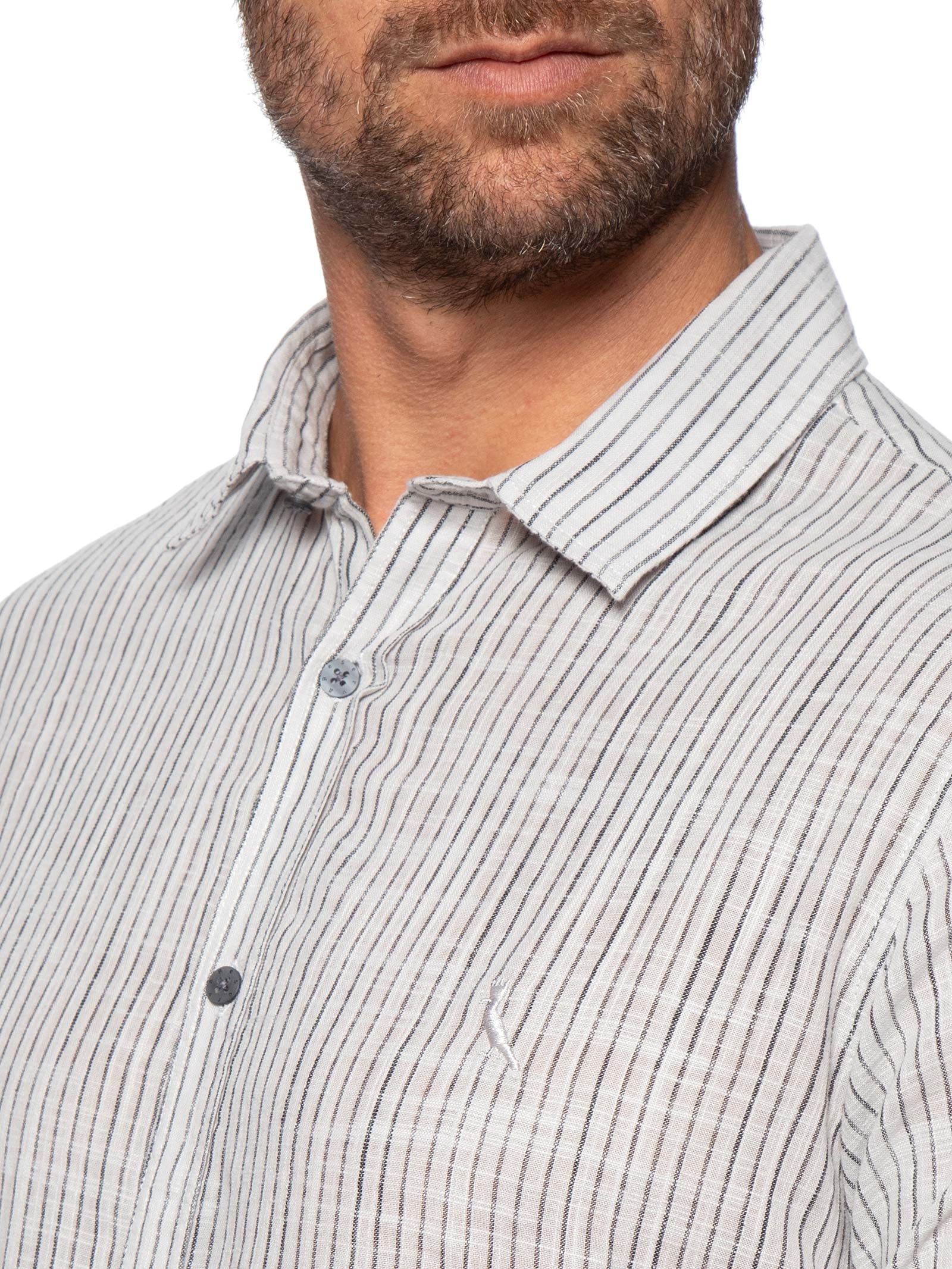 Camisa Masculina Manga Longa Listras James Cinza Reserva