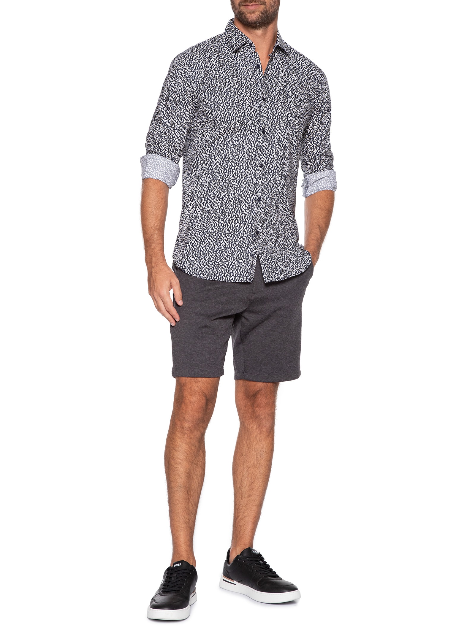 camisa Masculina Manga Longa Magneton Azul Boss