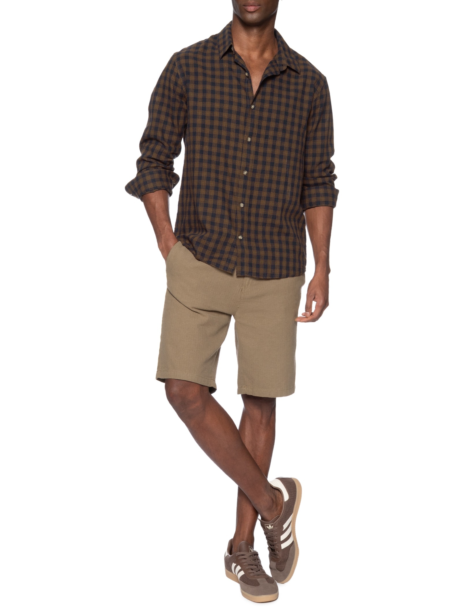 Camisa Masculina Manga Longa Marrom Hering