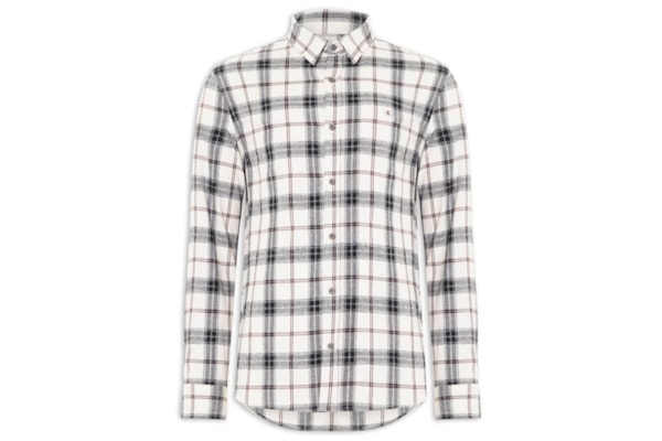 Camisa Masculina Manga Longa Overshirt Flanel Check - Branco