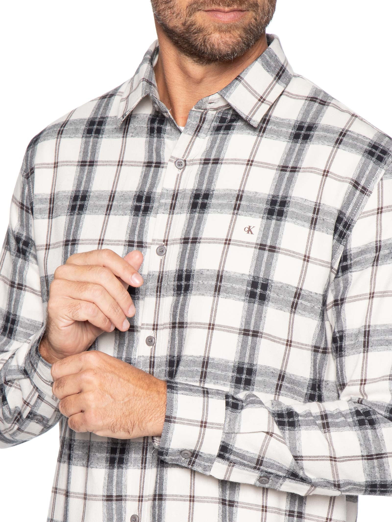 Camisa Masculina Manga Longa Overshirt Flanel Check Branco Calvin Klein Jeans