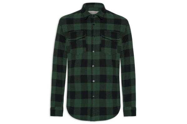 Camisa Masculina Manga Longa Overshirt Xadrez - Preto