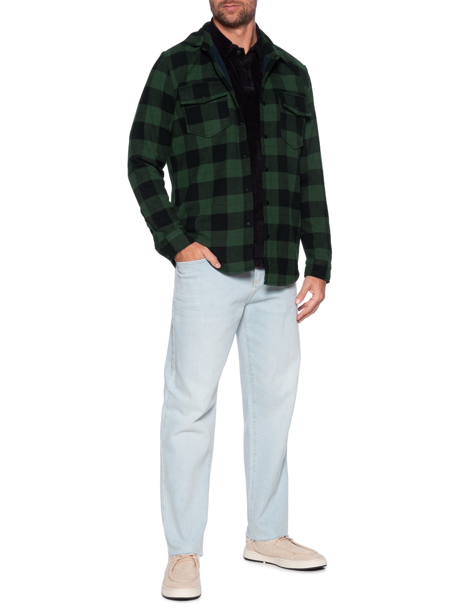 Camisa Masculina Manga Longa Overshirt Xadrez Preto Osklen