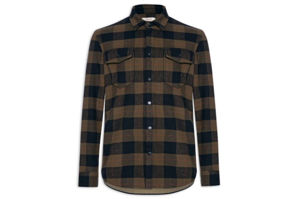Camisa Masculina Manga Longa Overshirt Xadrez - Preto