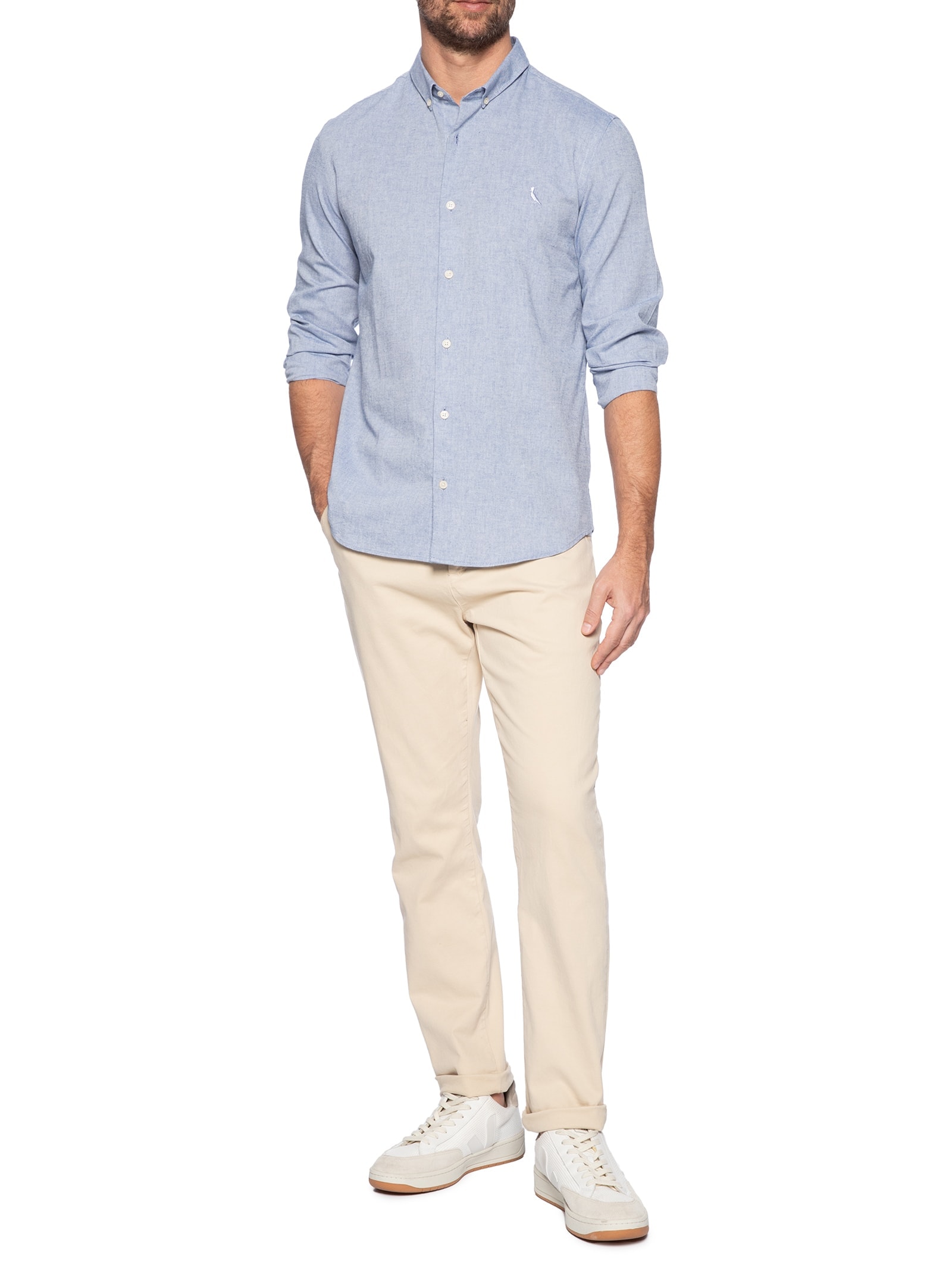 Camisa Masculina Manga Longa Oxford Color Azul Reserva